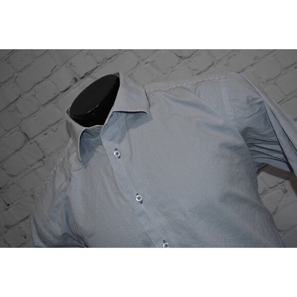 David Donahue Dress Shirt Mens Size XL Blue Geometric Cotton Button Down - Picture 3 of 7